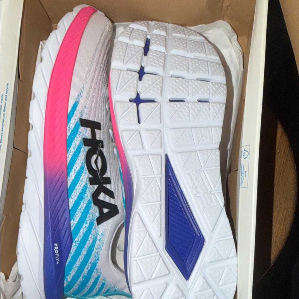 Hoka Men's Athletic Shoes in White, Blue & Pink - Picture 3 of 4